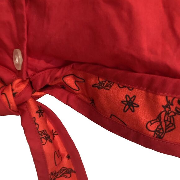 Unique Vintage X Jetson's XL Red Tie Front Crop Top Button Up Collared Shirt NWT - Picture 13 of 16